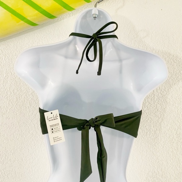 CUPSHE Olive Green Smocked Tie Back Bandeau Bathing Suit Top Size Medium - Picture 4 of 7